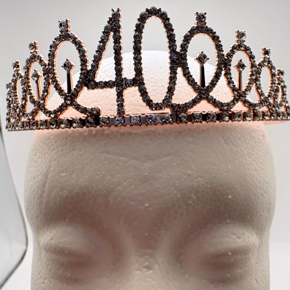 40th Birthday Tiara with Clear Rhinestones on Rose-Gold Toned Metal